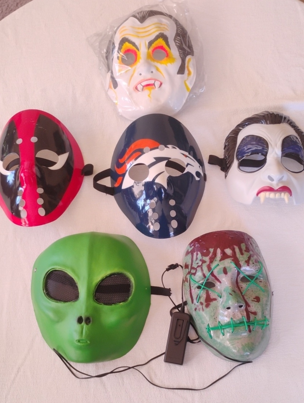 Kids Alien & Horror Mask Set Of 6- Green Alien Mask Included
